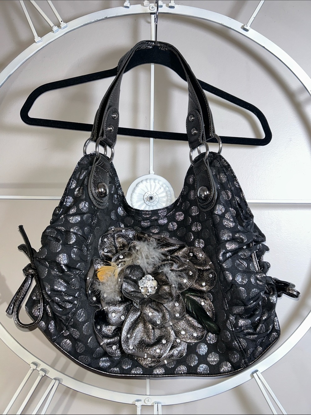 Vintage Hananel Sharif 1827 Shimmer Polka Dot Handbag